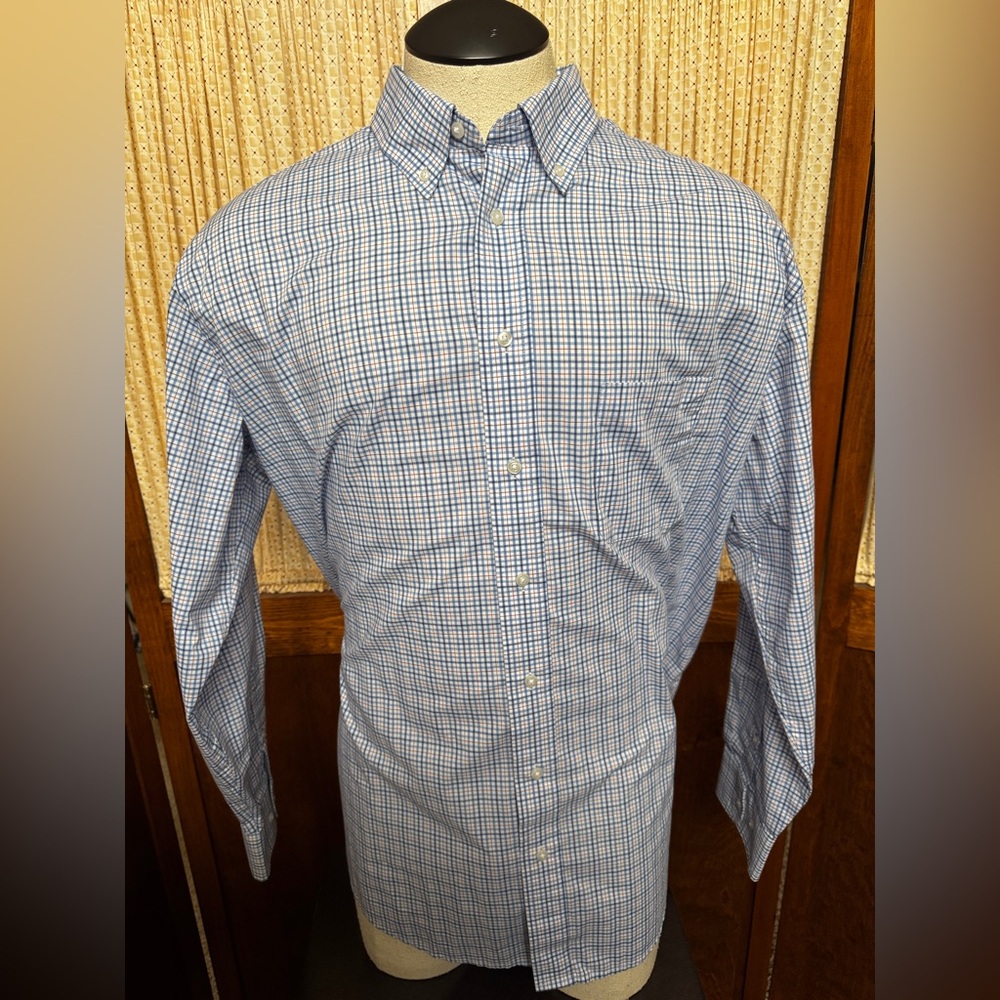 IZOD Men's Blue Plaid Button-Down Dress Shirt